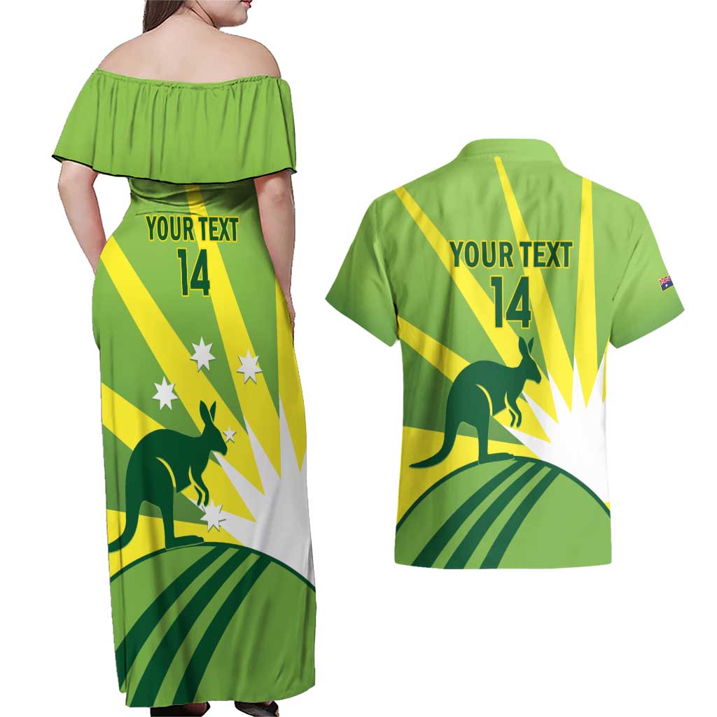 Custom Australia Cricket Couples Matching Off Shoulder Maxi Dress and Hawaiian Shirt Go Champions Aussies