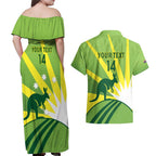 Custom Australia Cricket Couples Matching Off Shoulder Maxi Dress and Hawaiian Shirt Go Champions Aussies