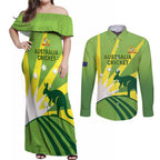 Custom Australia Cricket Couples Matching Off Shoulder Maxi Dress and Long Sleeve Button Shirt Go Champions Aussies