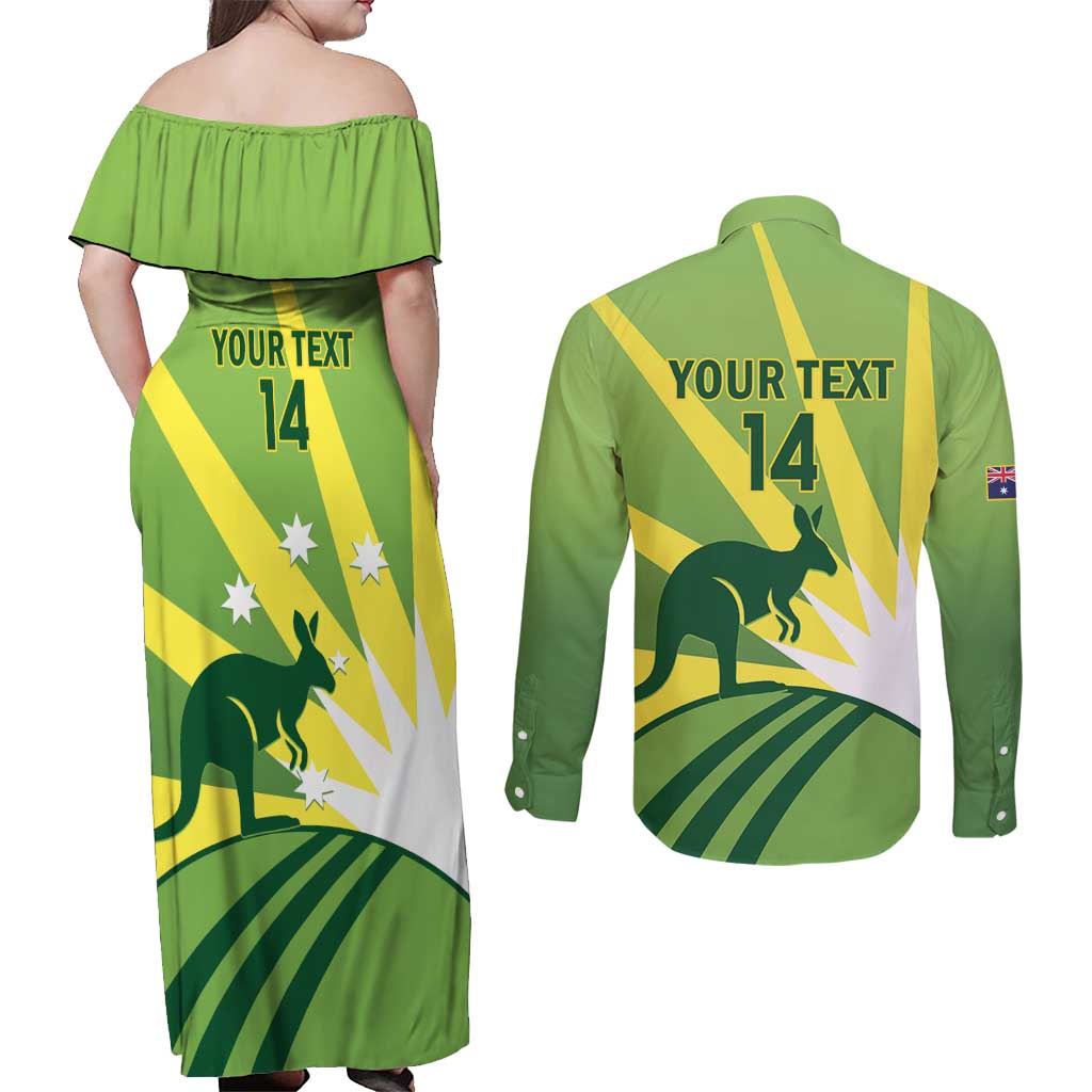 Custom Australia Cricket Couples Matching Off Shoulder Maxi Dress and Long Sleeve Button Shirt Go Champions Aussies