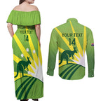Custom Australia Cricket Couples Matching Off Shoulder Maxi Dress and Long Sleeve Button Shirt Go Champions Aussies