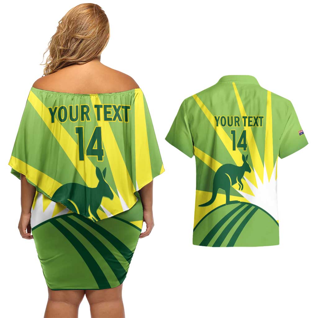 Custom Australia Cricket Couples Matching Off Shoulder Short Dress and Hawaiian Shirt Go Champions Aussies
