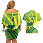 Custom Australia Cricket Couples Matching Off Shoulder Short Dress and Hawaiian Shirt Go Champions Aussies