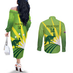 Custom Australia Cricket Couples Matching Off The Shoulder Long Sleeve Dress and Long Sleeve Button Shirt Go Champions Aussies
