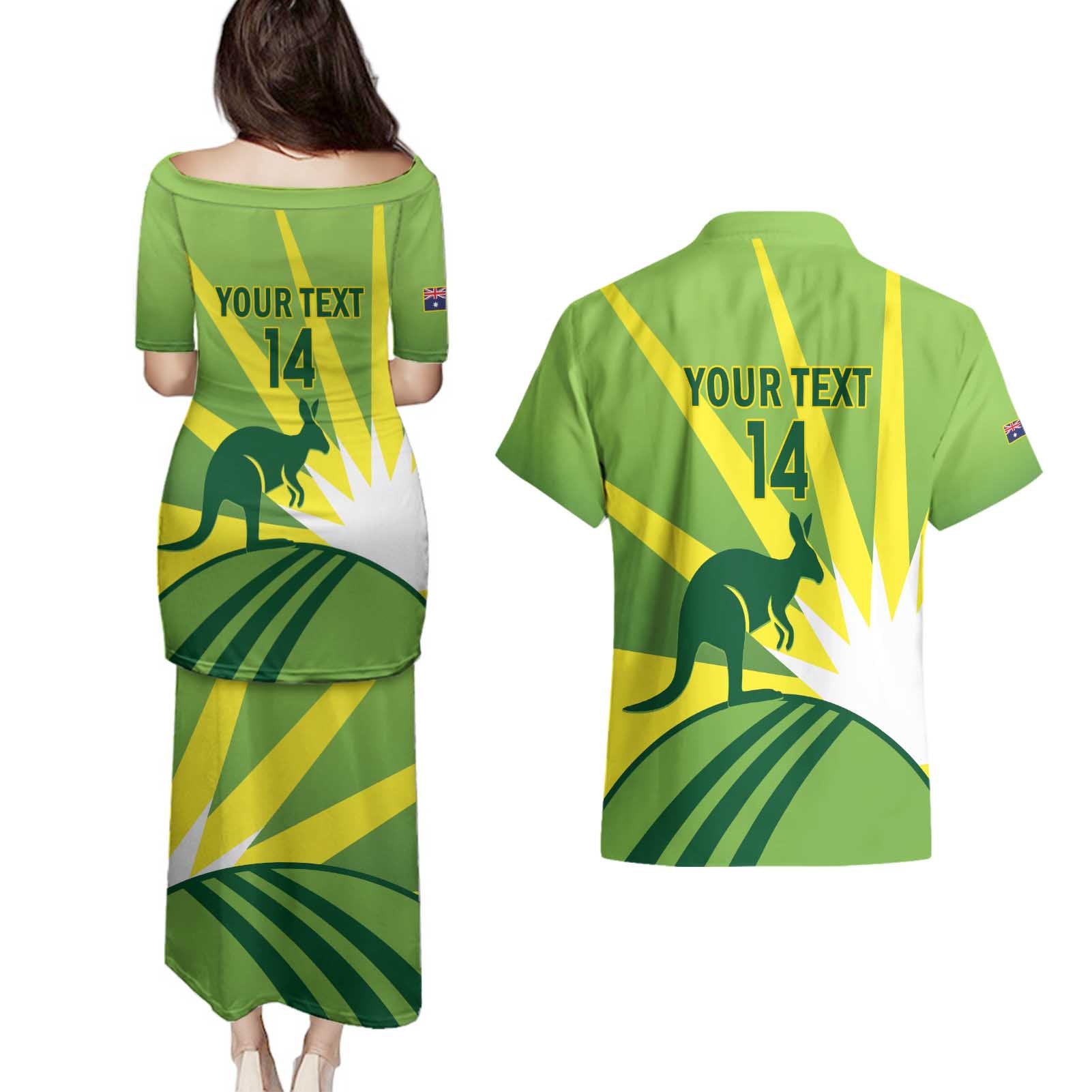 Custom Australia Cricket Couples Matching Puletasi and Hawaiian Shirt Go Champions Aussies