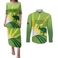 Custom Australia Cricket Couples Matching Puletasi and Long Sleeve Button Shirt Go Champions Aussies