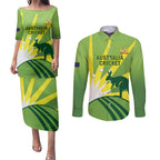 Custom Australia Cricket Couples Matching Puletasi and Long Sleeve Button Shirt Go Champions Aussies