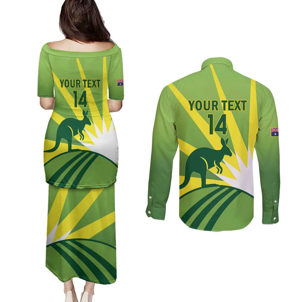 Custom Australia Cricket Couples Matching Puletasi and Long Sleeve Button Shirt Go Champions Aussies
