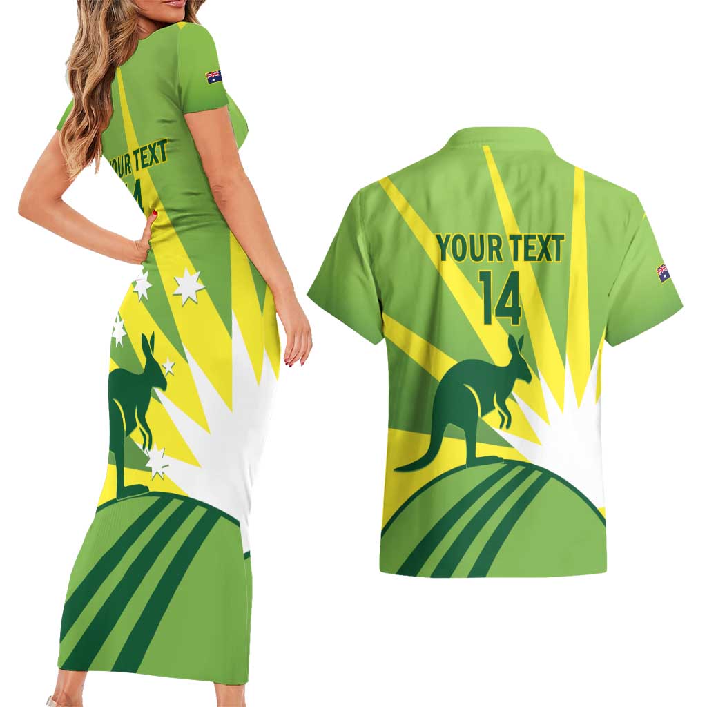 Custom Australia Cricket Couples Matching Short Sleeve Bodycon Dress and Hawaiian Shirt Go Champions Aussies