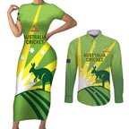 Custom Australia Cricket Couples Matching Short Sleeve Bodycon Dress and Long Sleeve Button Shirt Go Champions Aussies