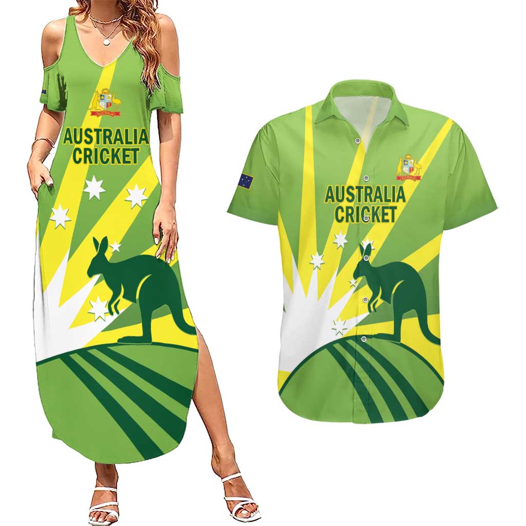 Custom Australia Cricket Couples Matching Summer Maxi Dress and Hawaiian Shirt Go Champions Aussies