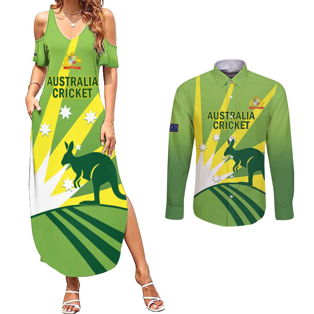 Custom Australia Cricket Couples Matching Summer Maxi Dress and Long Sleeve Button Shirt Go Champions Aussies