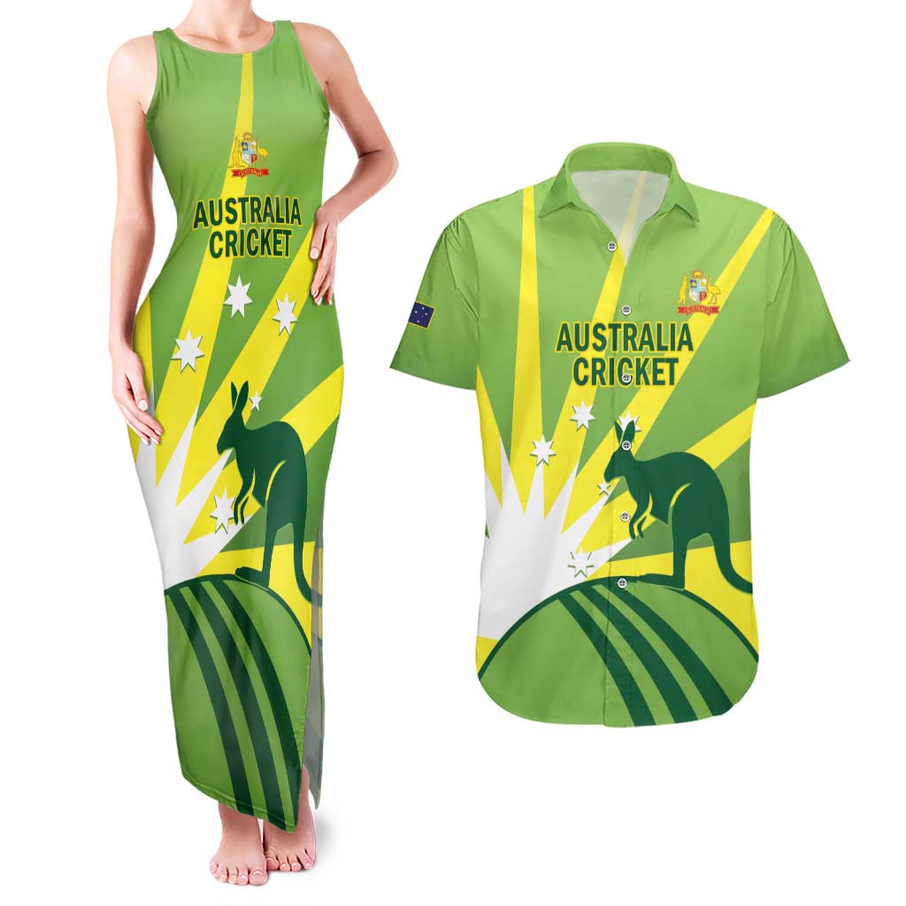 Custom Australia Cricket Couples Matching Tank Maxi Dress and Hawaiian Shirt Go Champions Aussies