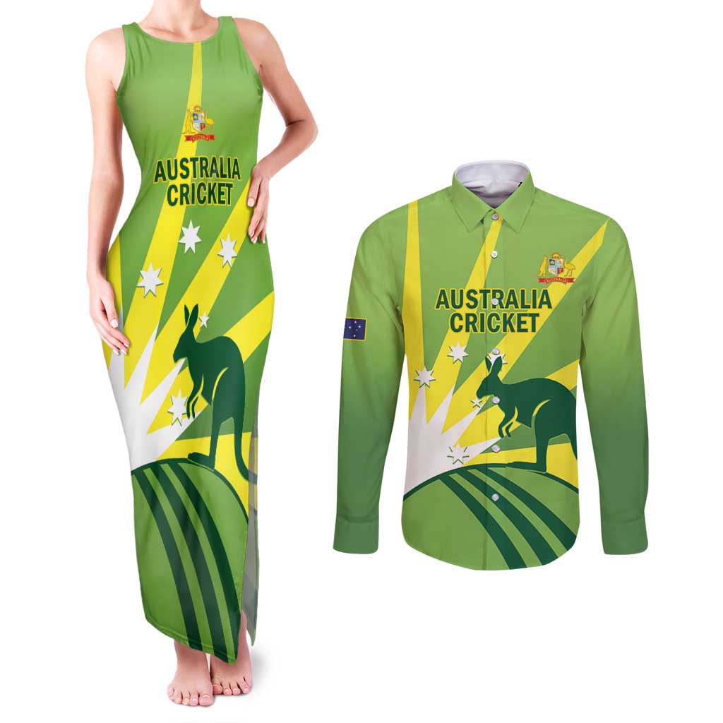 Custom Australia Cricket Couples Matching Tank Maxi Dress and Long Sleeve Button Shirt Go Champions Aussies