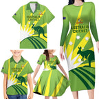 Custom Australia Cricket Family Matching Long Sleeve Bodycon Dress and Hawaiian Shirt Go Champions Aussies