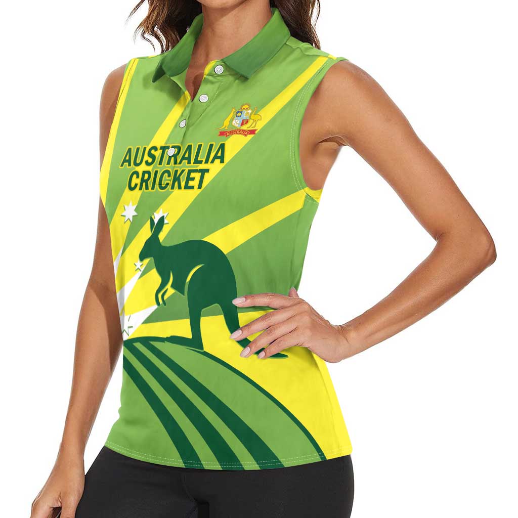 Custom Australia Cricket Women Sleeveless Polo Shirt Go Champions Aussies