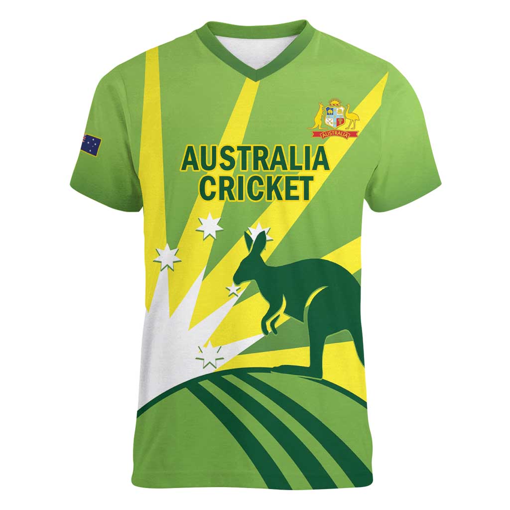 Custom Australia Cricket Women V-Neck T-Shirt Go Champions Aussies