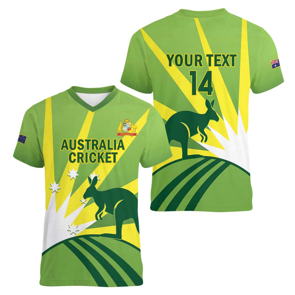 Custom Australia Cricket Women V-Neck T-Shirt Go Champions Aussies