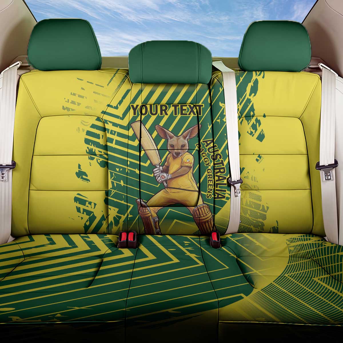 Custom Australia Cricket Back Car Seat Cover Aussie Baggy Greens - Kangaroo Mascot Style
