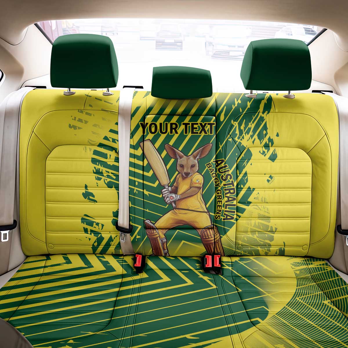 Custom Australia Cricket Back Car Seat Cover Aussie Baggy Greens - Kangaroo Mascot Style