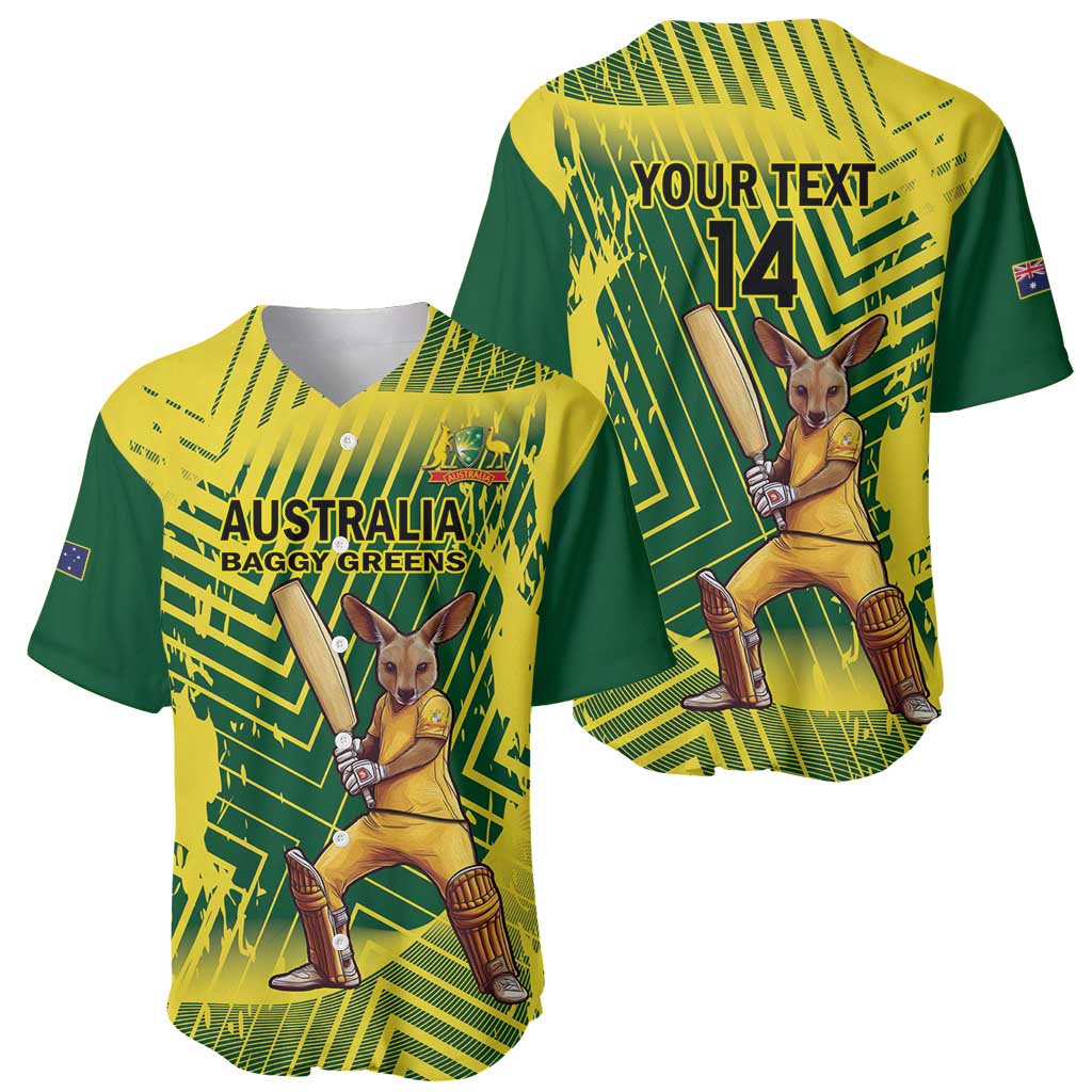 Custom Australia Cricket Baseball Jersey Aussie Baggy Greens - Kangaroo Mascot Style