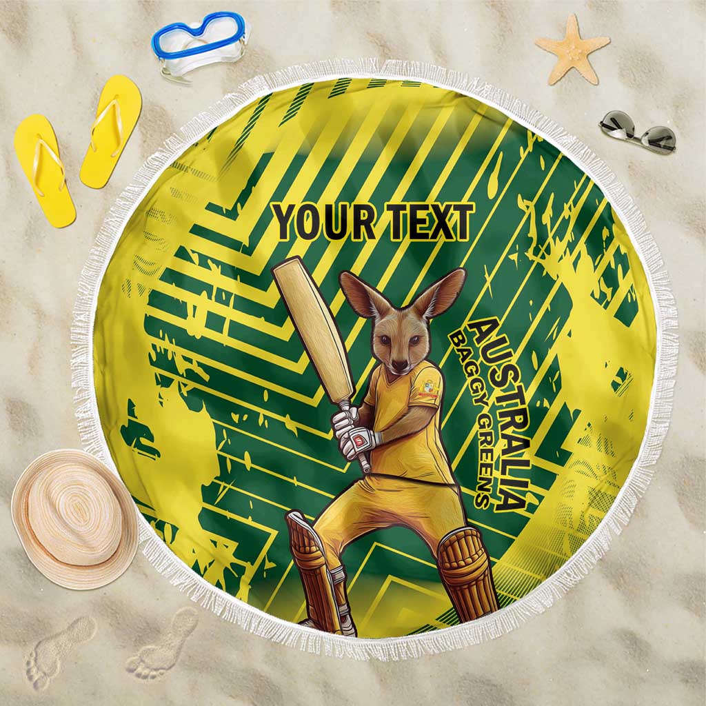Custom Australia Cricket Beach Blanket Aussie Baggy Greens - Kangaroo Mascot Style