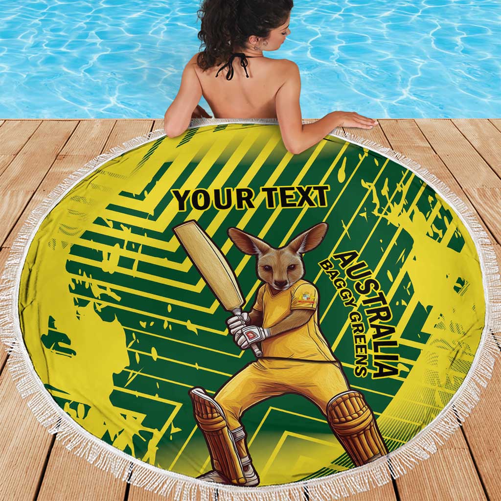Custom Australia Cricket Beach Blanket Aussie Baggy Greens - Kangaroo Mascot Style