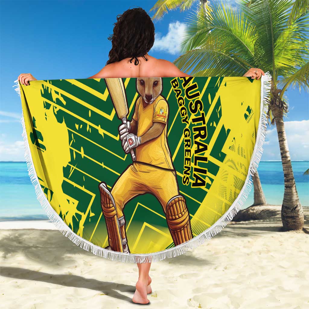 Custom Australia Cricket Beach Blanket Aussie Baggy Greens - Kangaroo Mascot Style