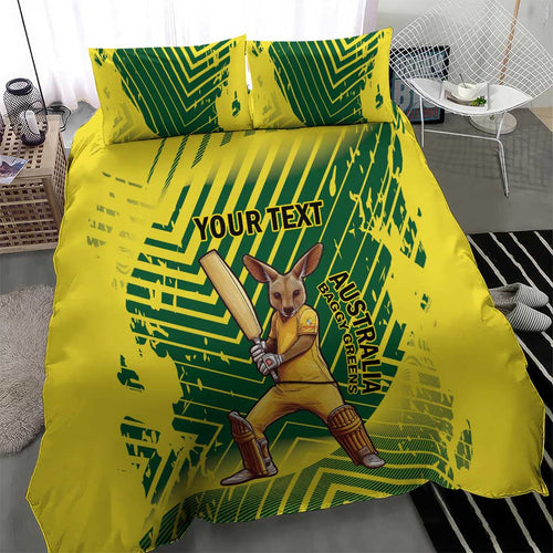 Custom Australia Cricket Bedding Set Aussie Baggy Greens - Kangaroo Mascot Style