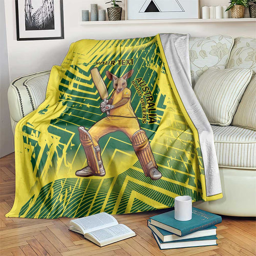 Custom Australia Cricket Blanket Aussie Baggy Greens - Kangaroo Mascot Style