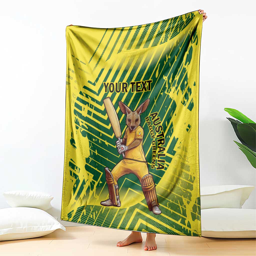 Custom Australia Cricket Blanket Aussie Baggy Greens - Kangaroo Mascot Style
