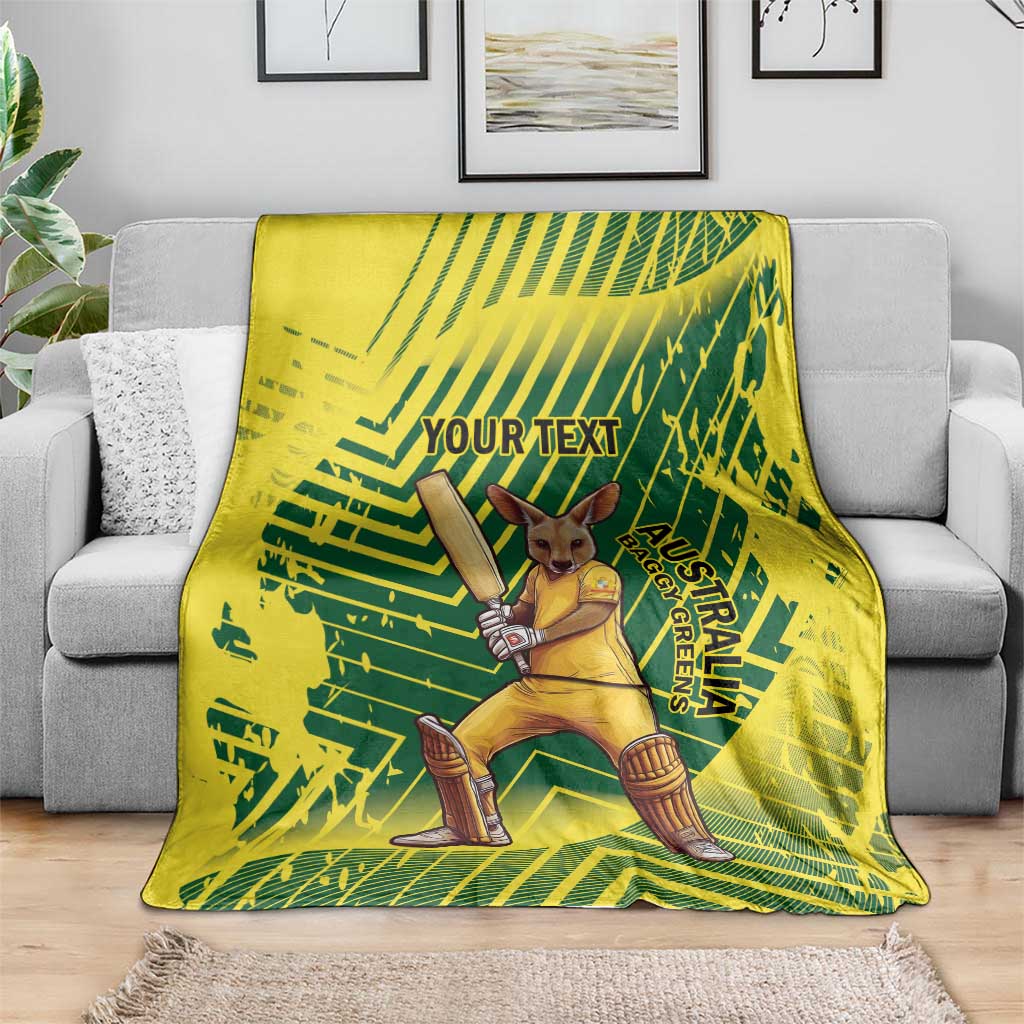 Custom Australia Cricket Blanket Aussie Baggy Greens - Kangaroo Mascot Style