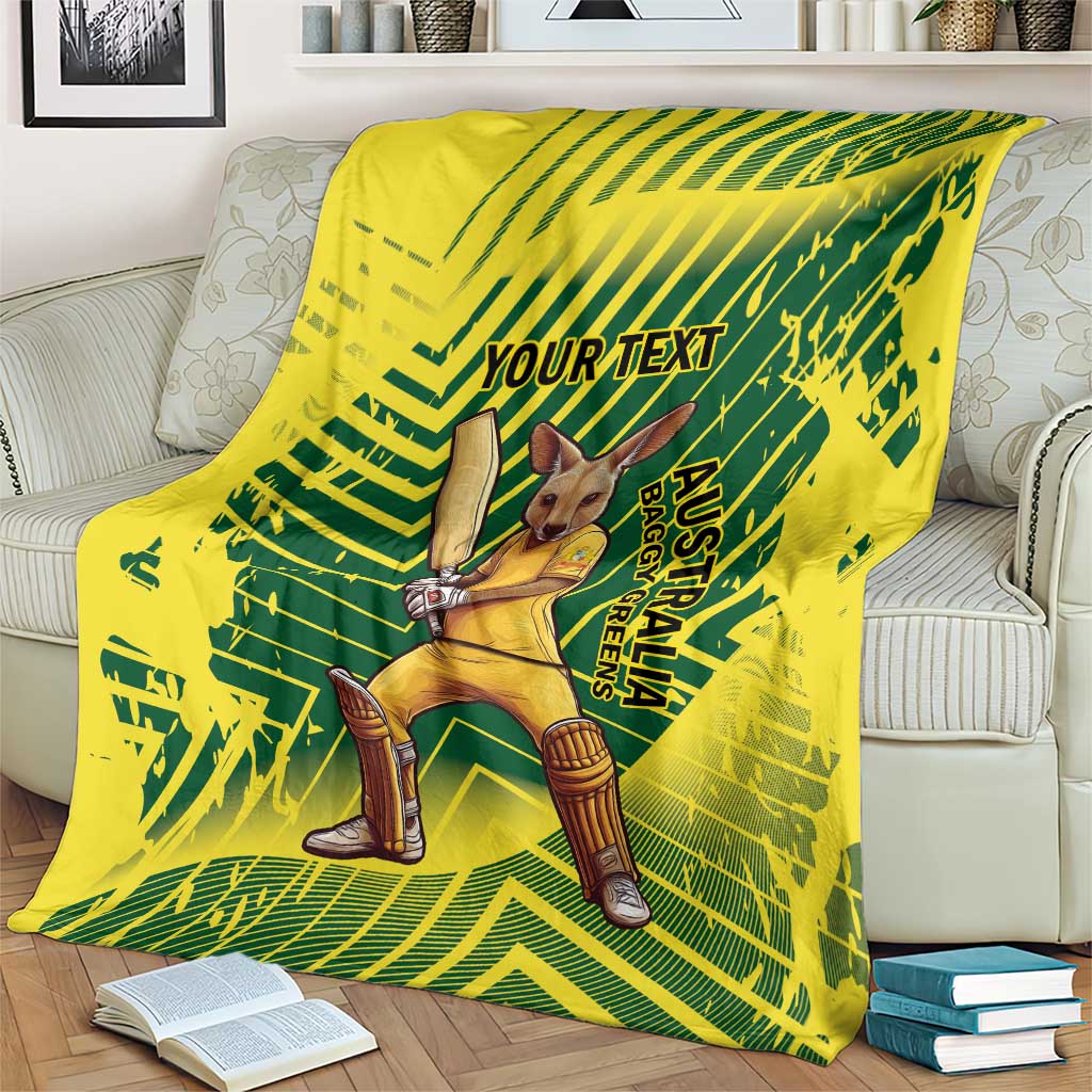 Custom Australia Cricket Blanket Aussie Baggy Greens - Kangaroo Mascot Style
