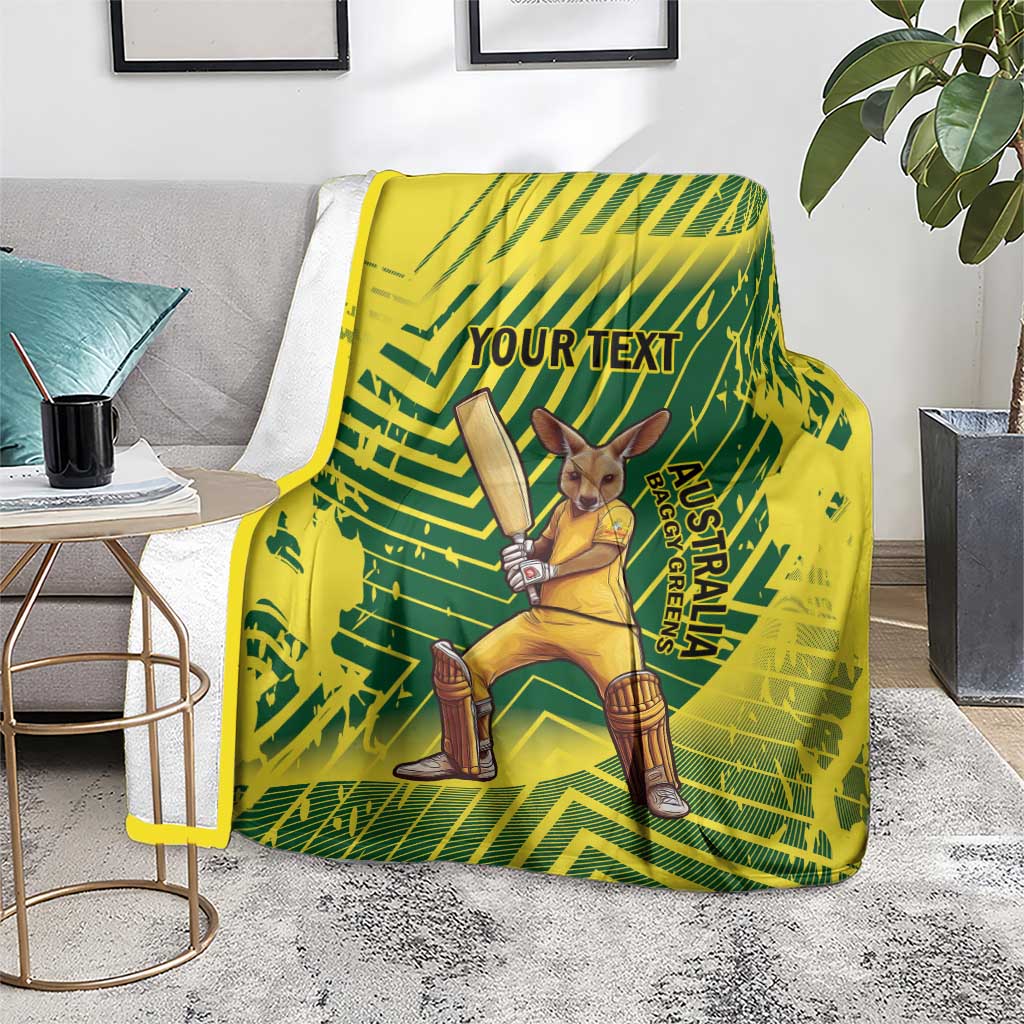 Custom Australia Cricket Blanket Aussie Baggy Greens - Kangaroo Mascot Style