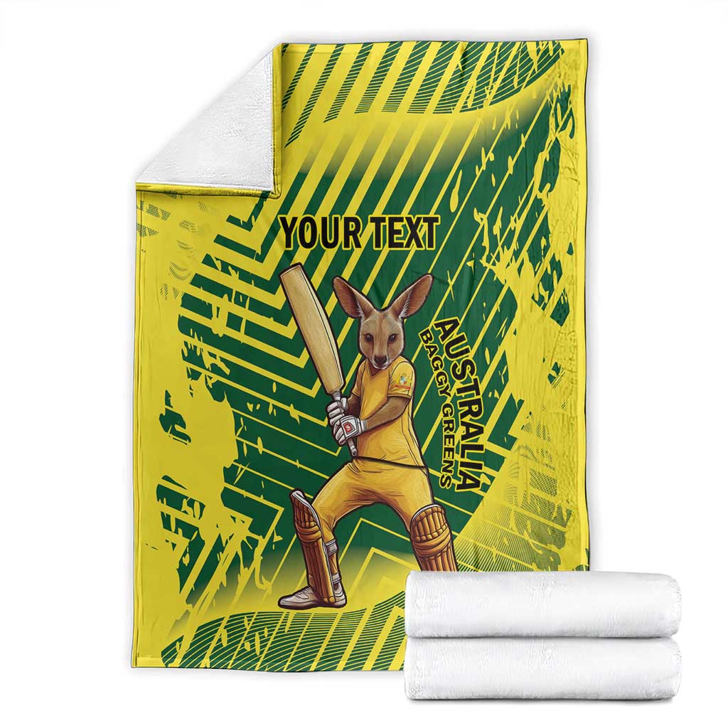 Custom Australia Cricket Blanket Aussie Baggy Greens - Kangaroo Mascot Style