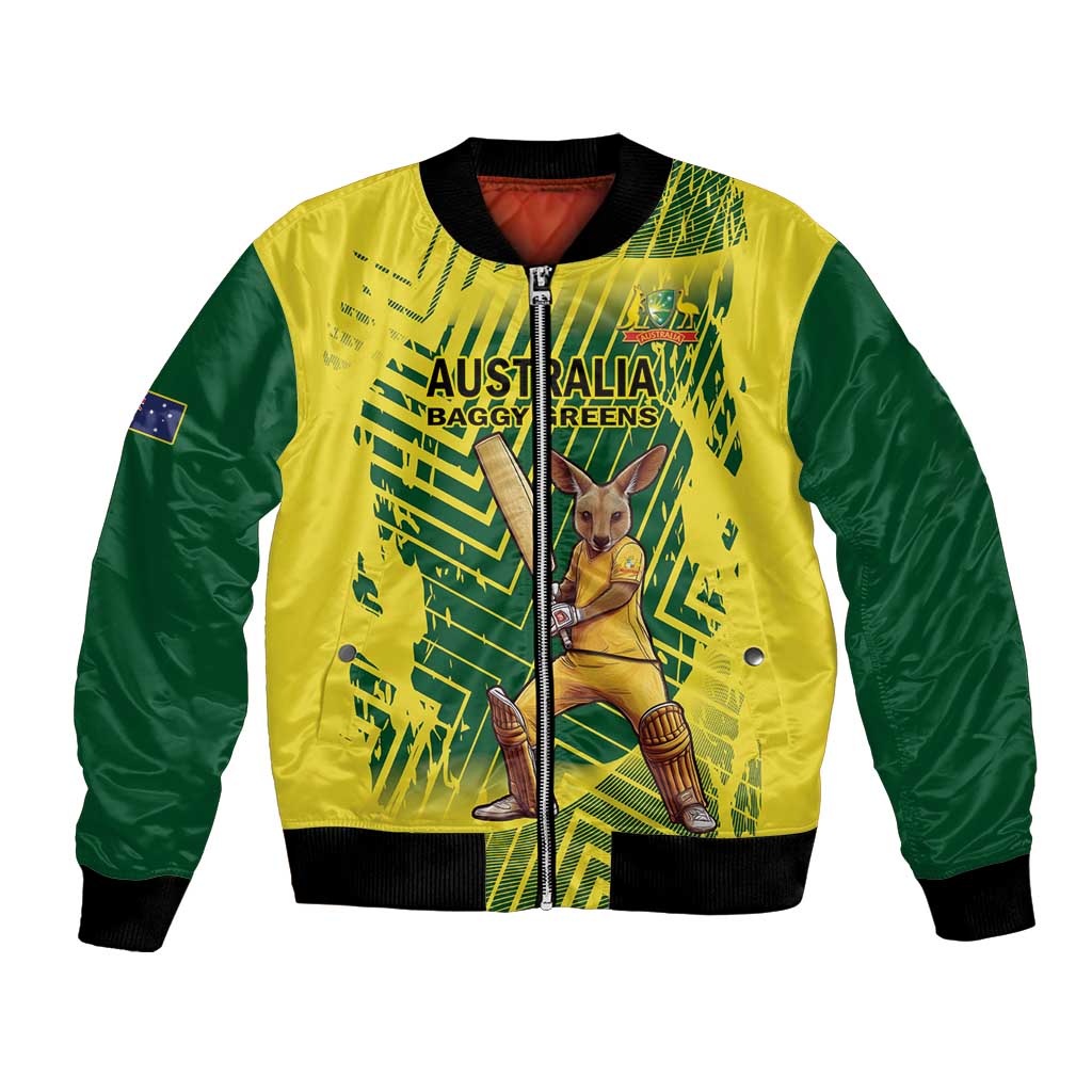 Custom Australia Cricket Bomber Jacket Aussie Baggy Greens - Kangaroo Mascot Style
