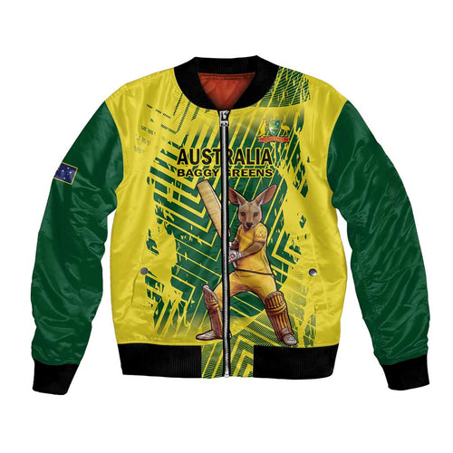 Custom Australia Cricket Bomber Jacket Aussie Baggy Greens - Kangaroo Mascot Style