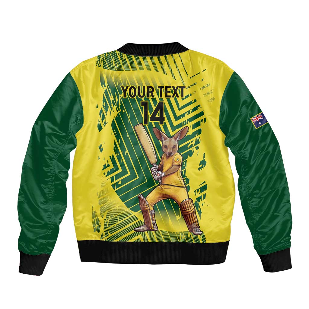 Custom Australia Cricket Bomber Jacket Aussie Baggy Greens - Kangaroo Mascot Style