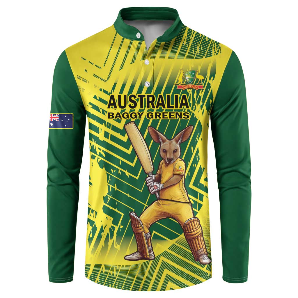 Custom Australia Cricket Button Sweatshirt Aussie Baggy Greens - Kangaroo Mascot Style