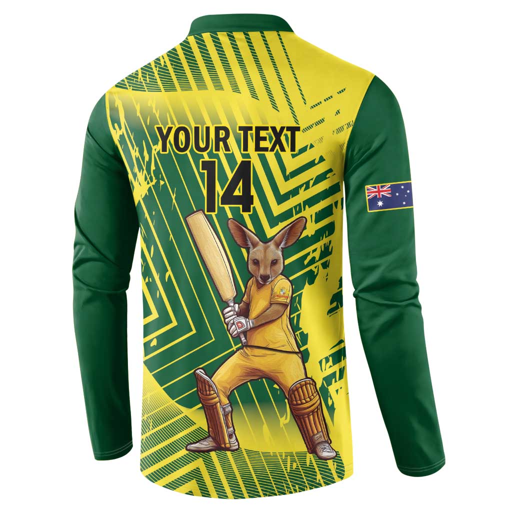 Custom Australia Cricket Button Sweatshirt Aussie Baggy Greens - Kangaroo Mascot Style