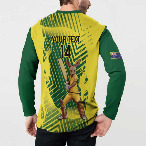 Custom Australia Cricket Button Sweatshirt Aussie Baggy Greens - Kangaroo Mascot Style