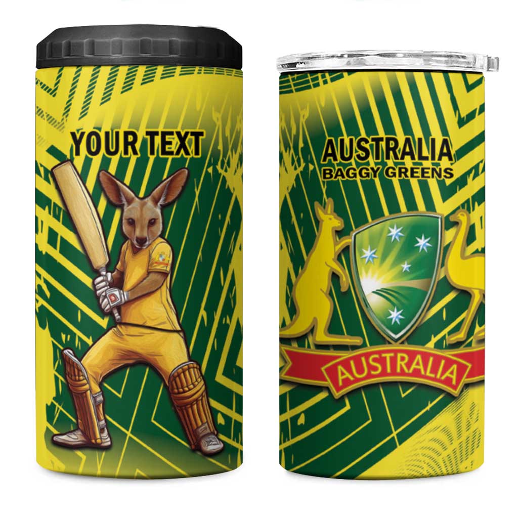 Custom Australia Cricket 4 in 1 Can Cooler Tumbler Aussie Baggy Greens - Kangaroo Mascot Style