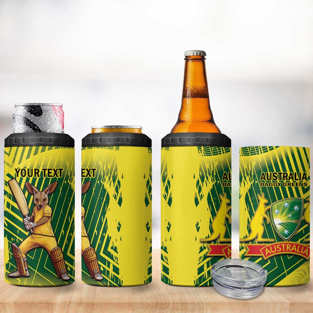 Custom Australia Cricket 4 in 1 Can Cooler Tumbler Aussie Baggy Greens - Kangaroo Mascot Style
