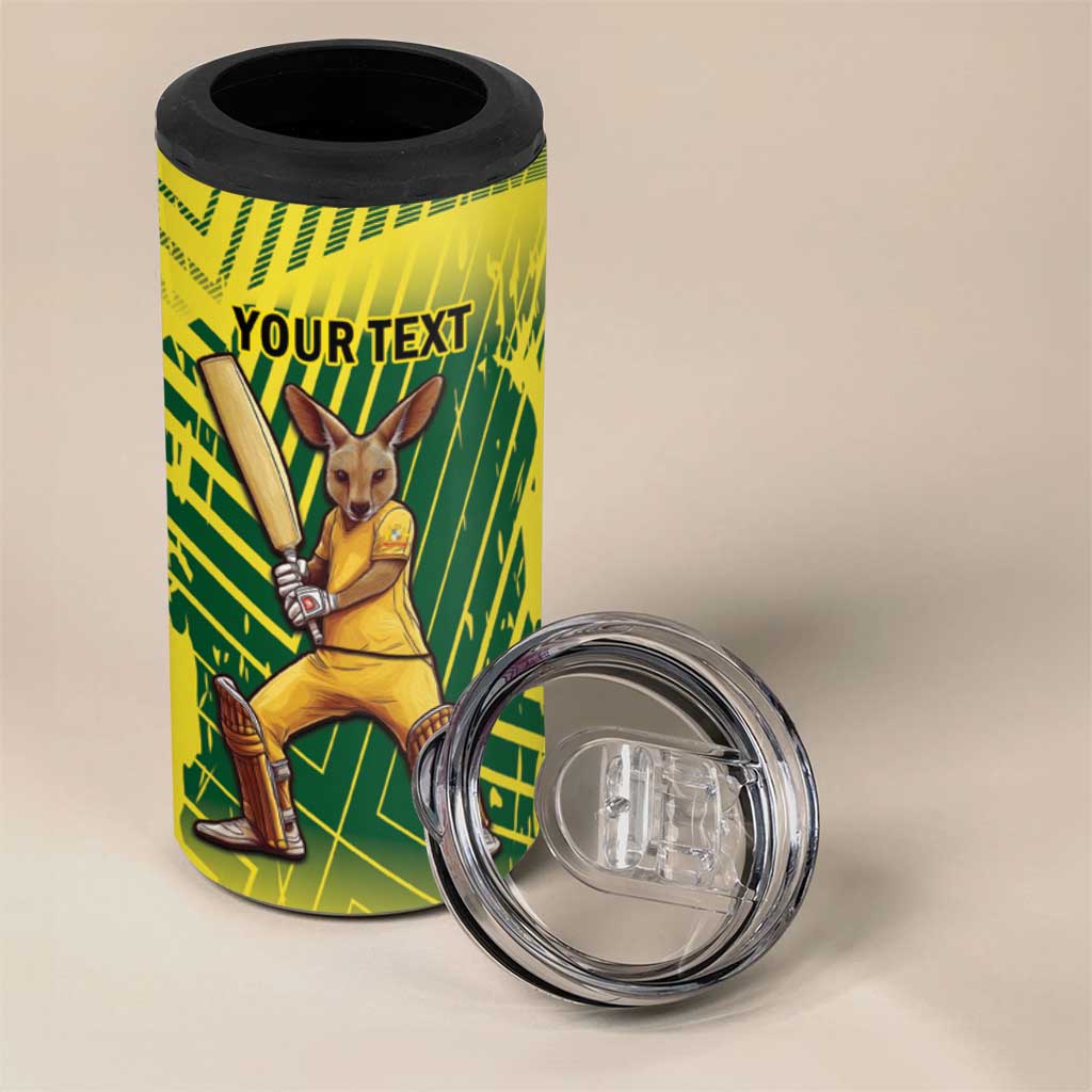 Custom Australia Cricket 4 in 1 Can Cooler Tumbler Aussie Baggy Greens - Kangaroo Mascot Style