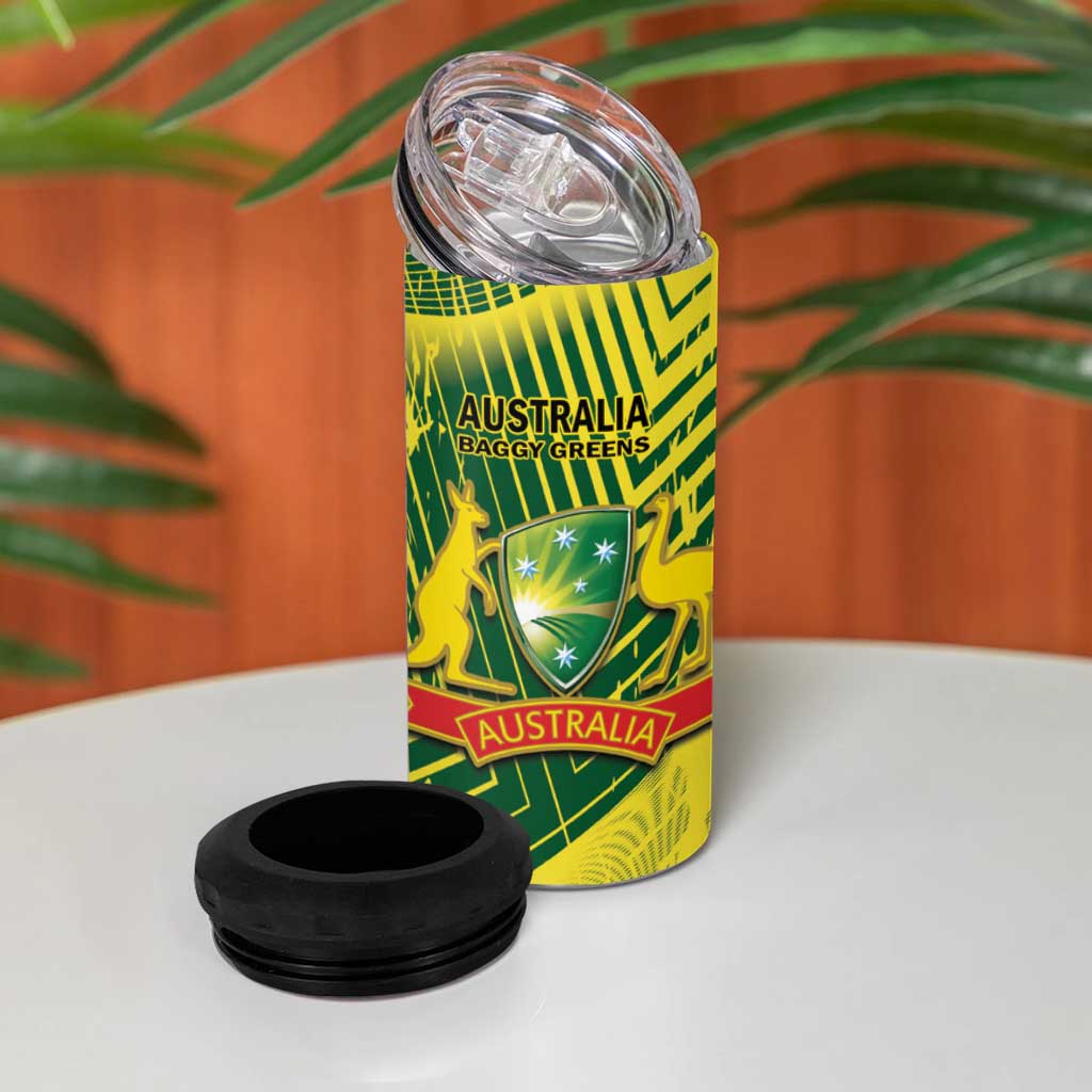 Custom Australia Cricket 4 in 1 Can Cooler Tumbler Aussie Baggy Greens - Kangaroo Mascot Style