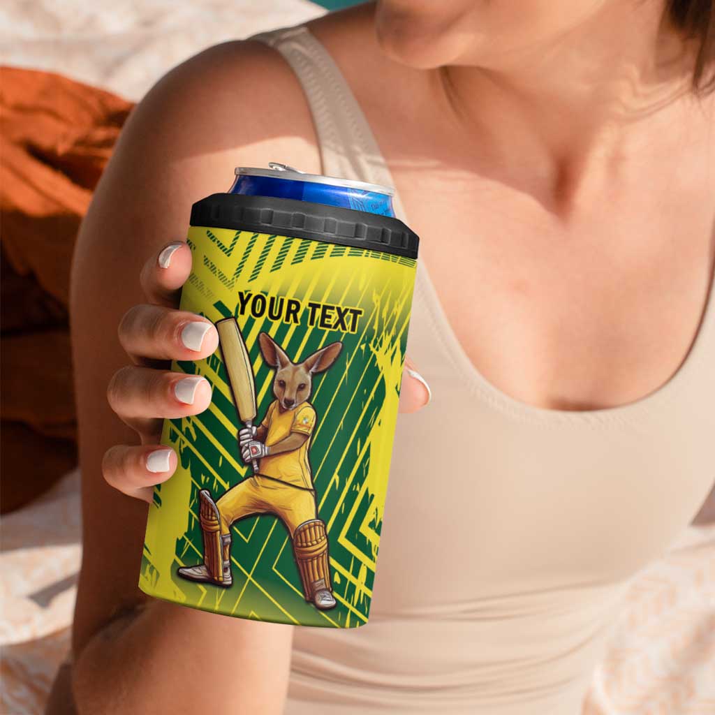 Custom Australia Cricket 4 in 1 Can Cooler Tumbler Aussie Baggy Greens - Kangaroo Mascot Style