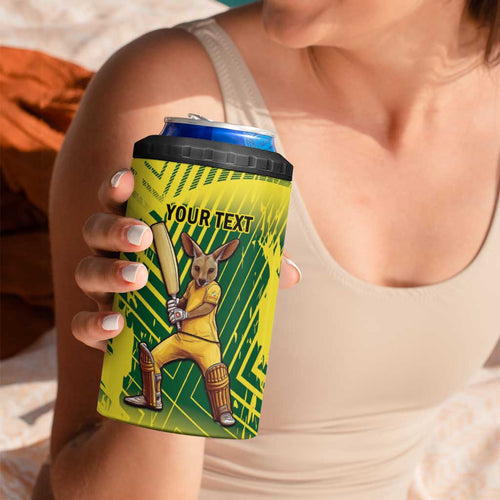 Custom Australia Cricket 4 in 1 Can Cooler Tumbler Aussie Baggy Greens - Kangaroo Mascot Style