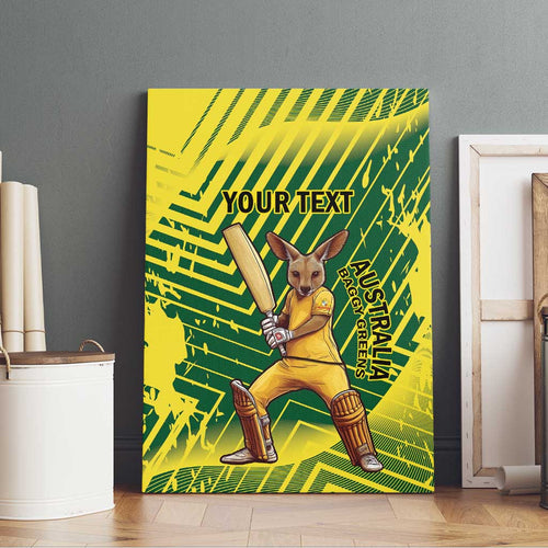 Custom Australia Cricket Canvas Wall Art Aussie Baggy Greens - Kangaroo Mascot Style