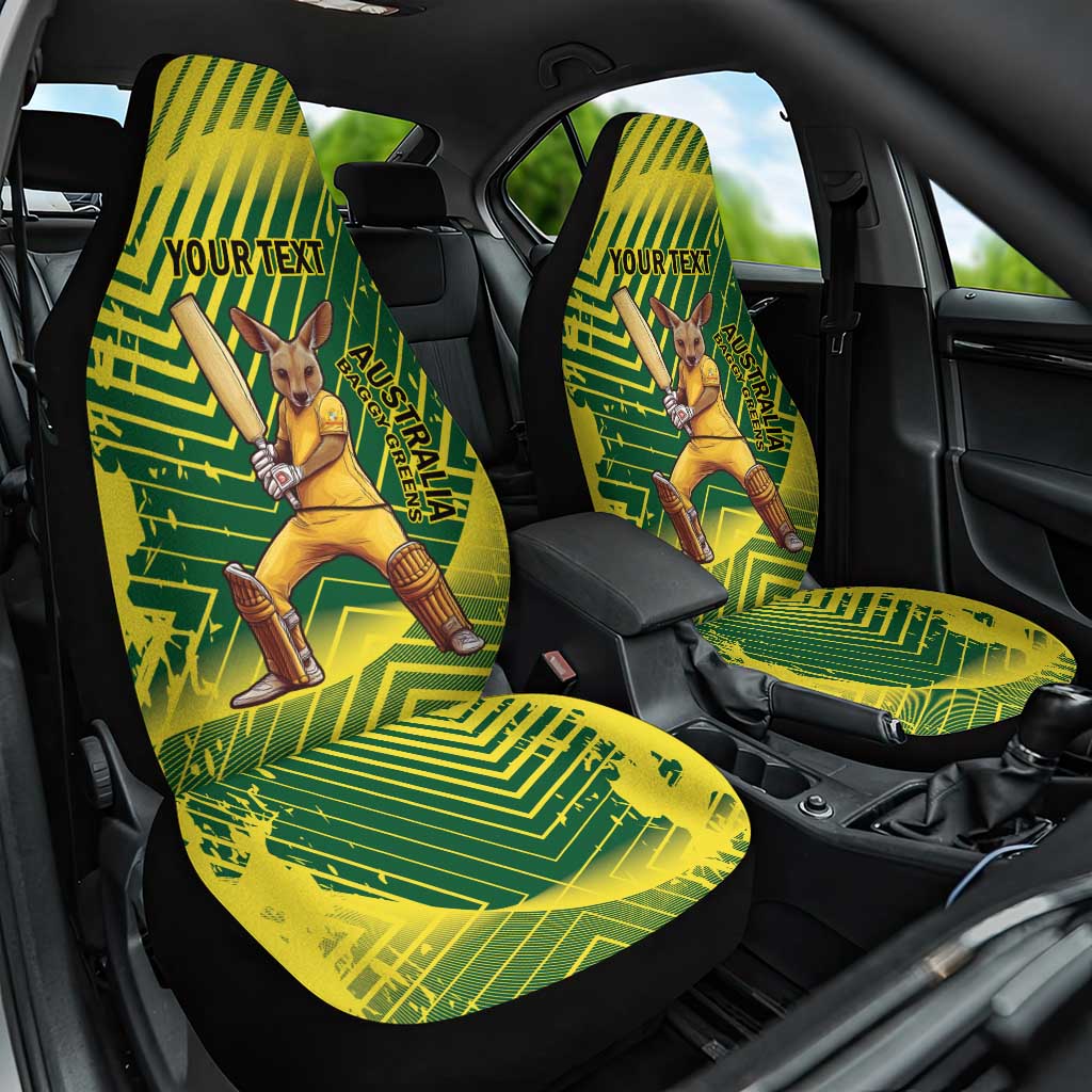 Custom Australia Cricket Car Seat Cover Aussie Baggy Greens - Kangaroo Mascot Style