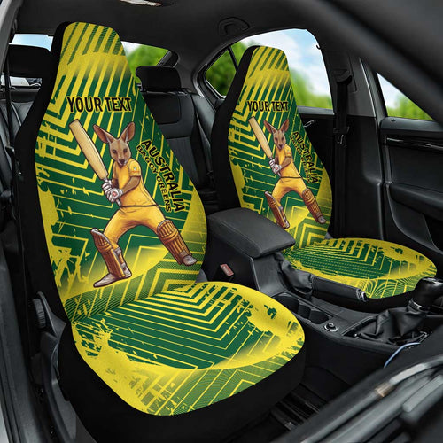 Custom Australia Cricket Car Seat Cover Aussie Baggy Greens - Kangaroo Mascot Style